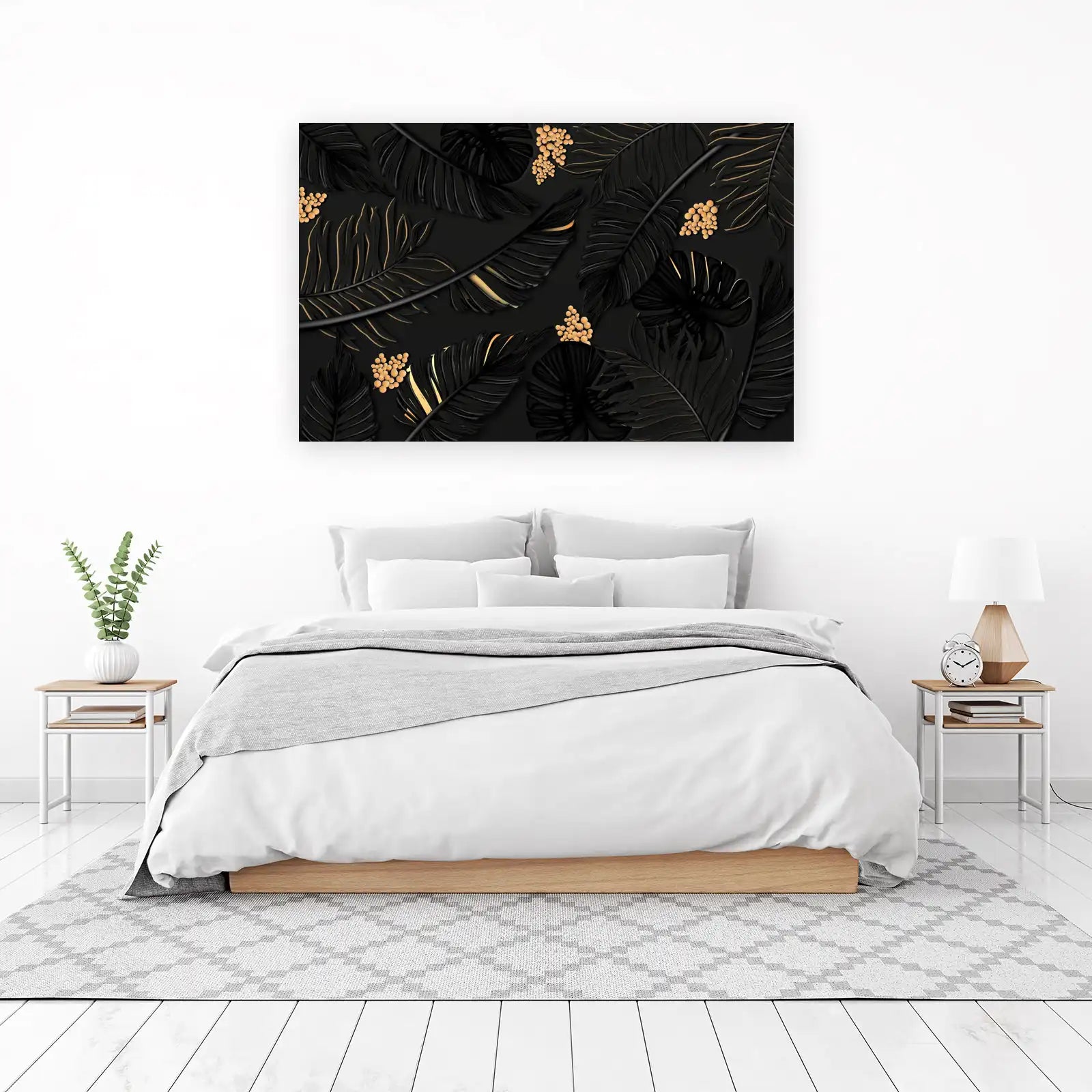 Elegant Black & Gold Tropical Leaves Wall Art