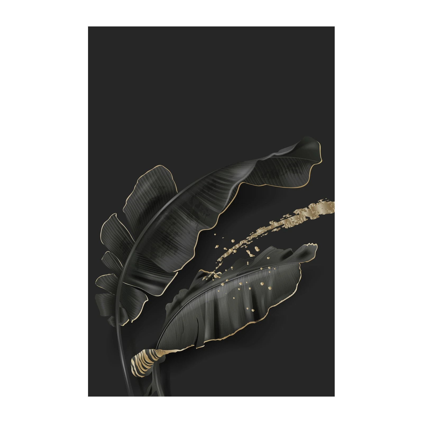 Elegant Black Gold Banana Leaf Wall Art