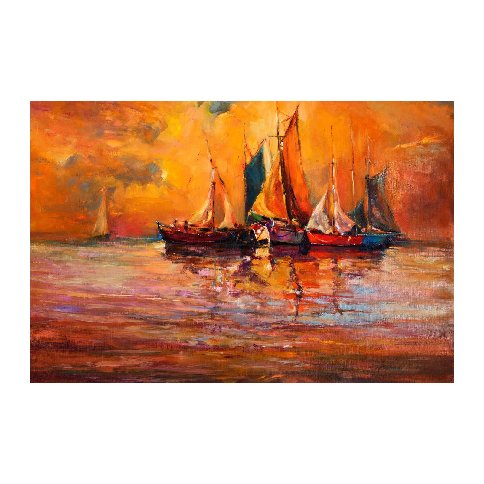 Sunset Sailboats Impressionist Wall Art