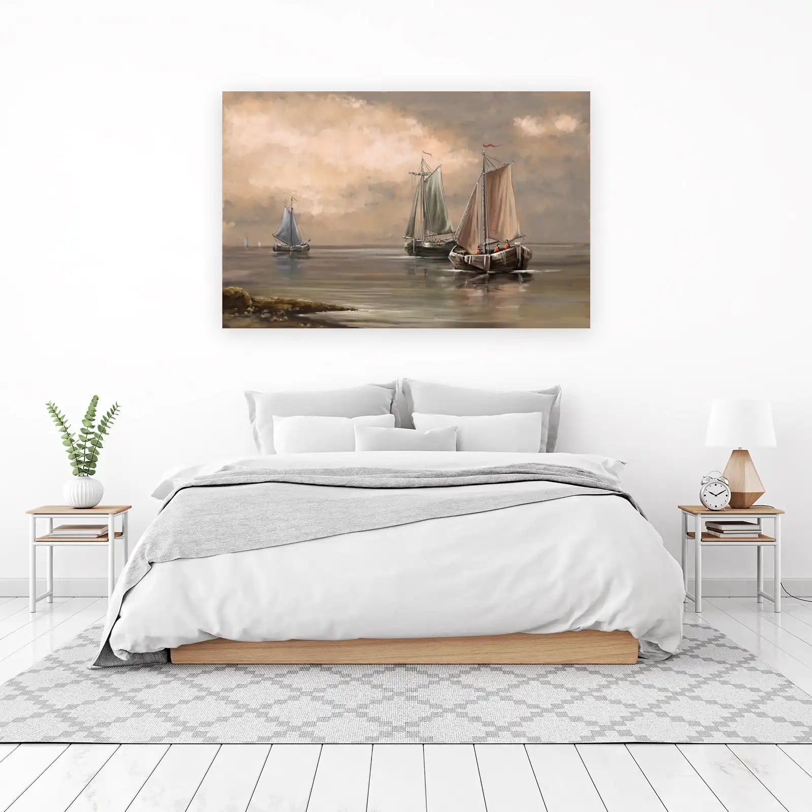 Vintage Sailboats Coastal Scene Wall Art