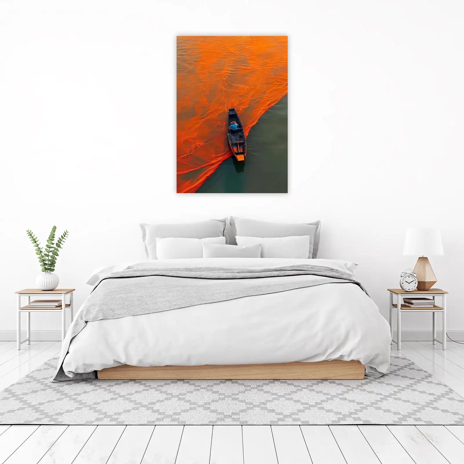 Serene Fisherman Orange Net Wall Art