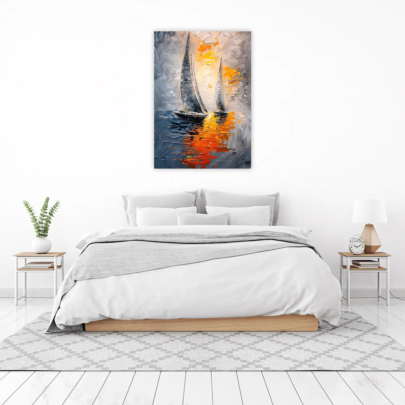 Abstract Sailboats Sunset Wall Art