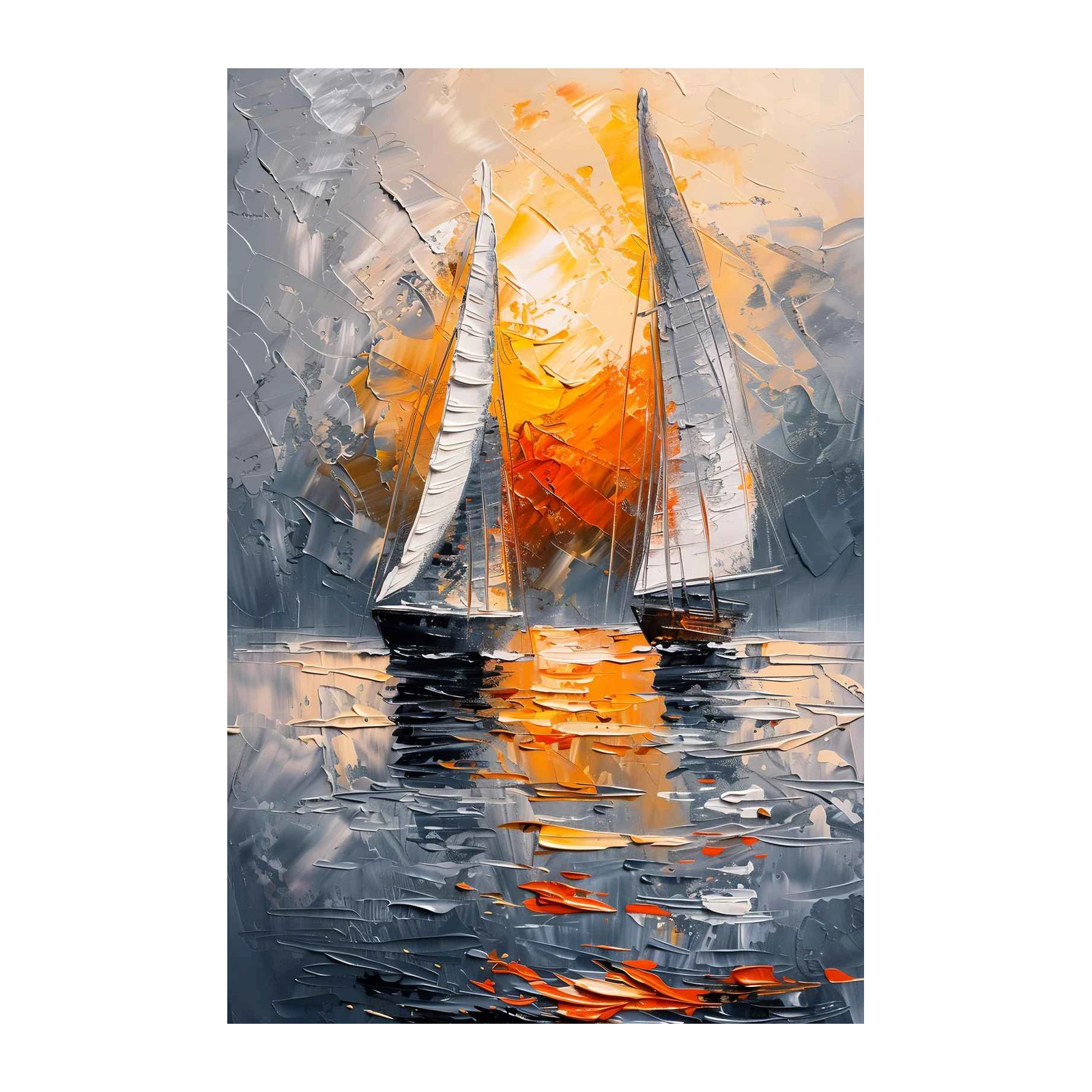 Impressionist Sailboats Sunset Wall Art