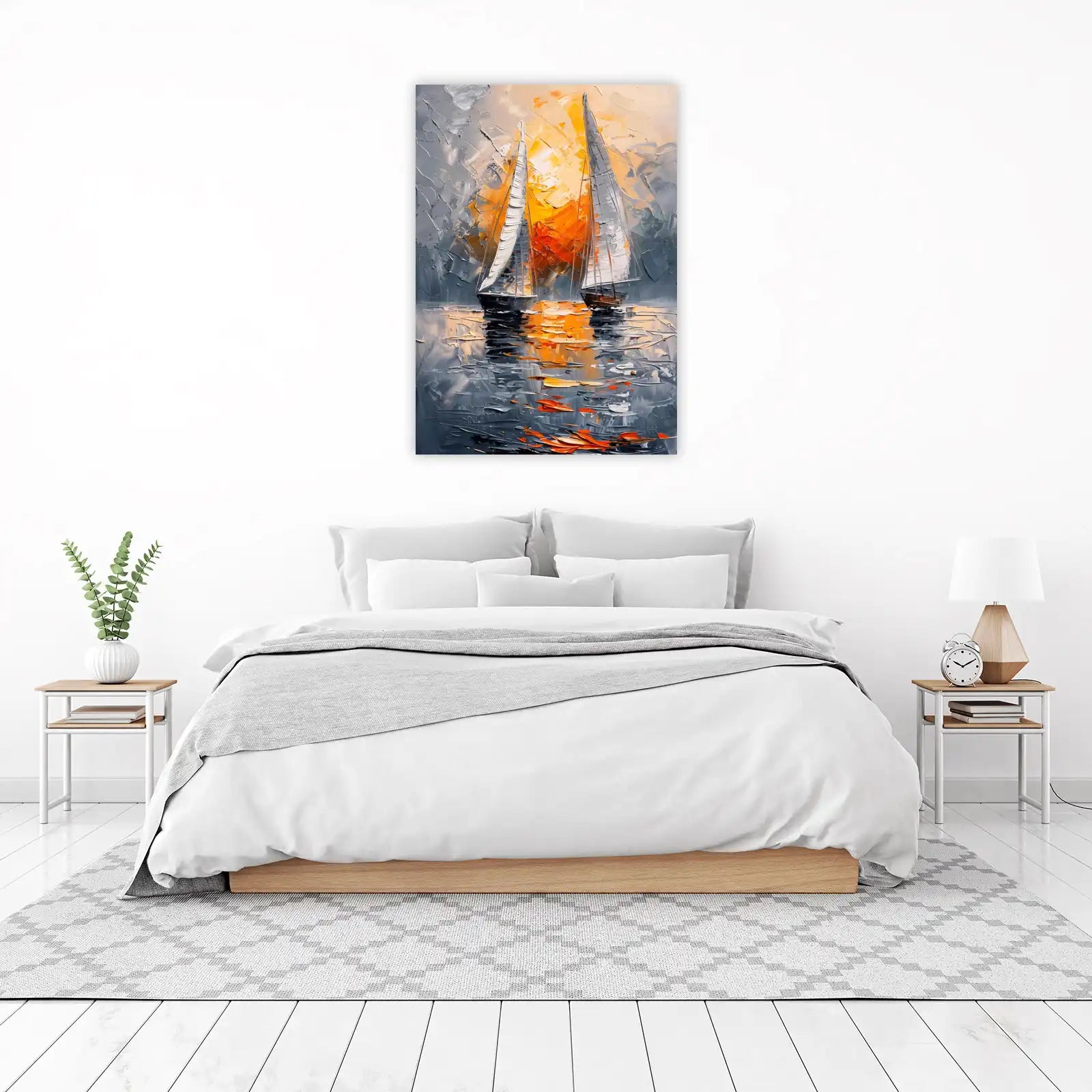 Impressionist Sailboats Sunset Wall Art