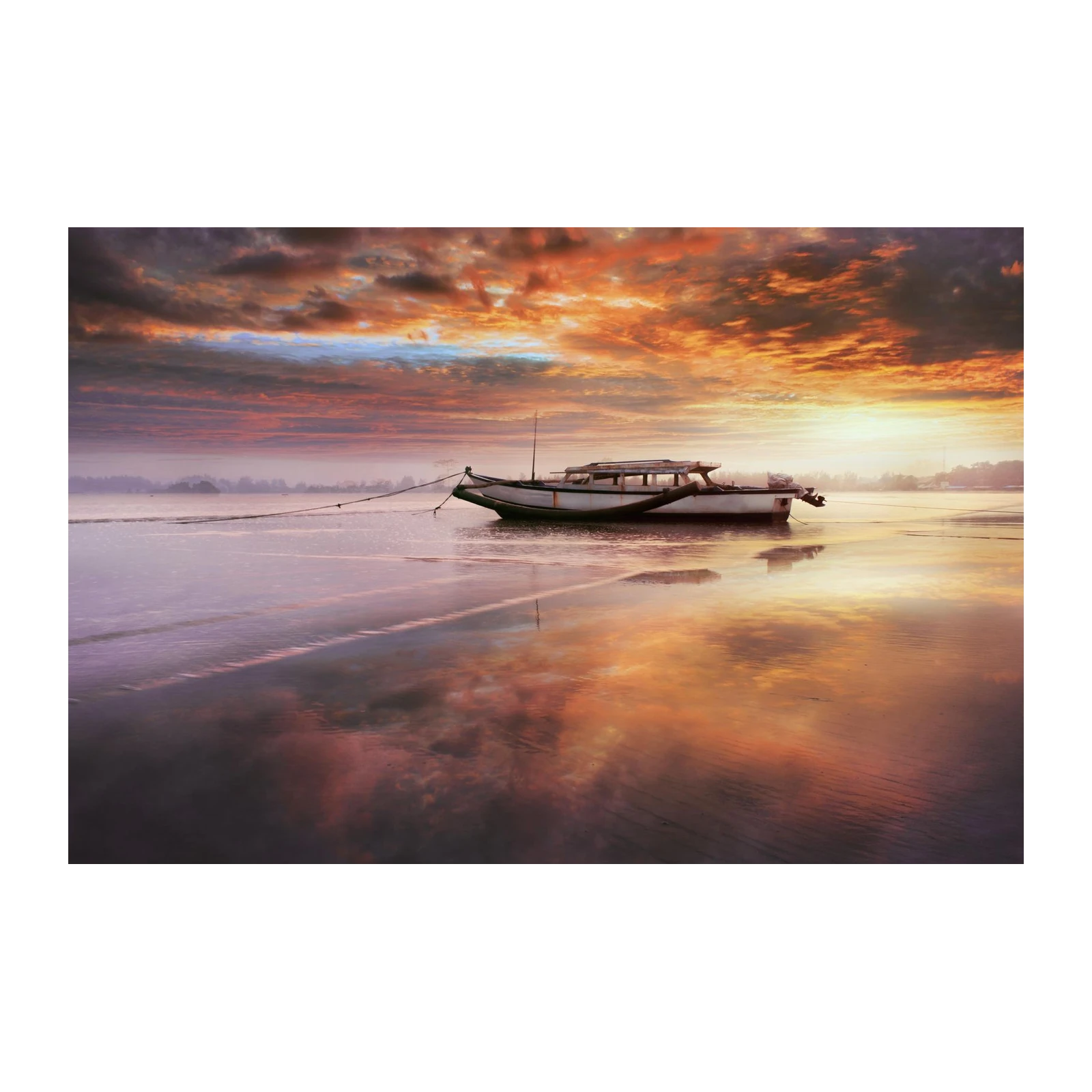 Serene Sunset Boat Wall Art