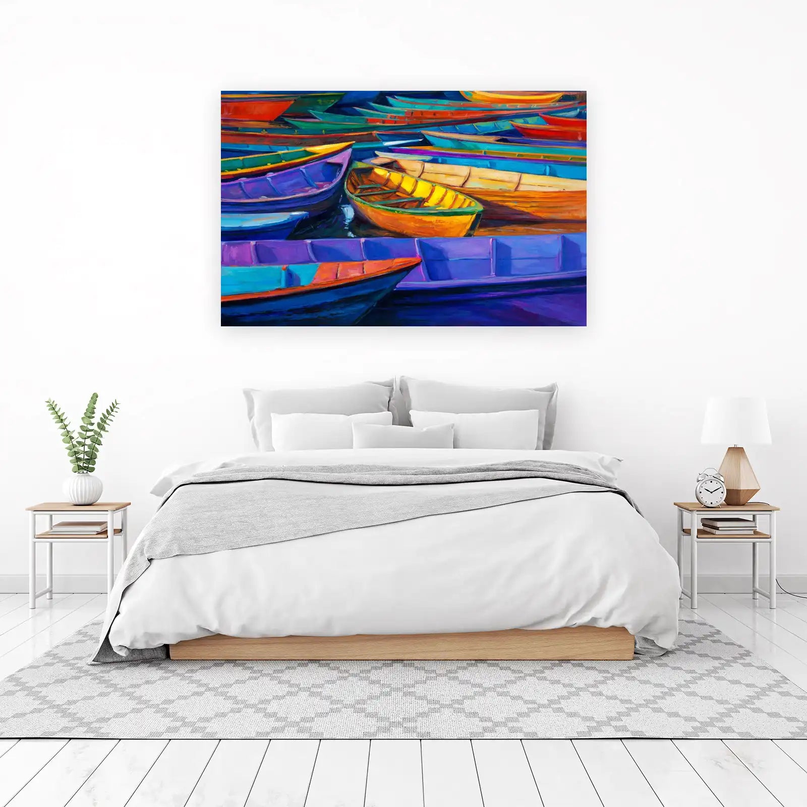 Vibrant Boat Row Wall Art - Coastal Wall Art