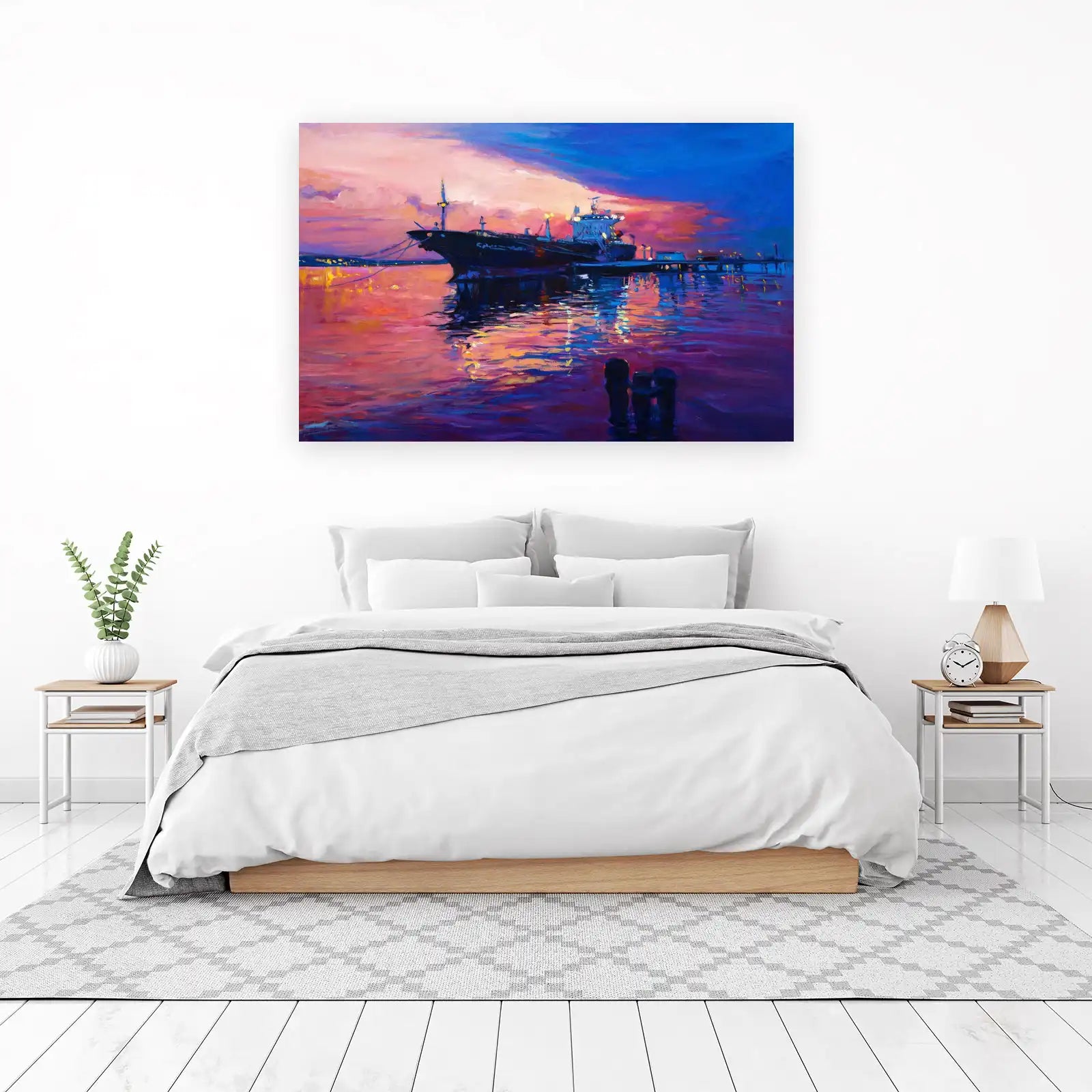 Vibrant Harbor Ship Sunset Wall Art
