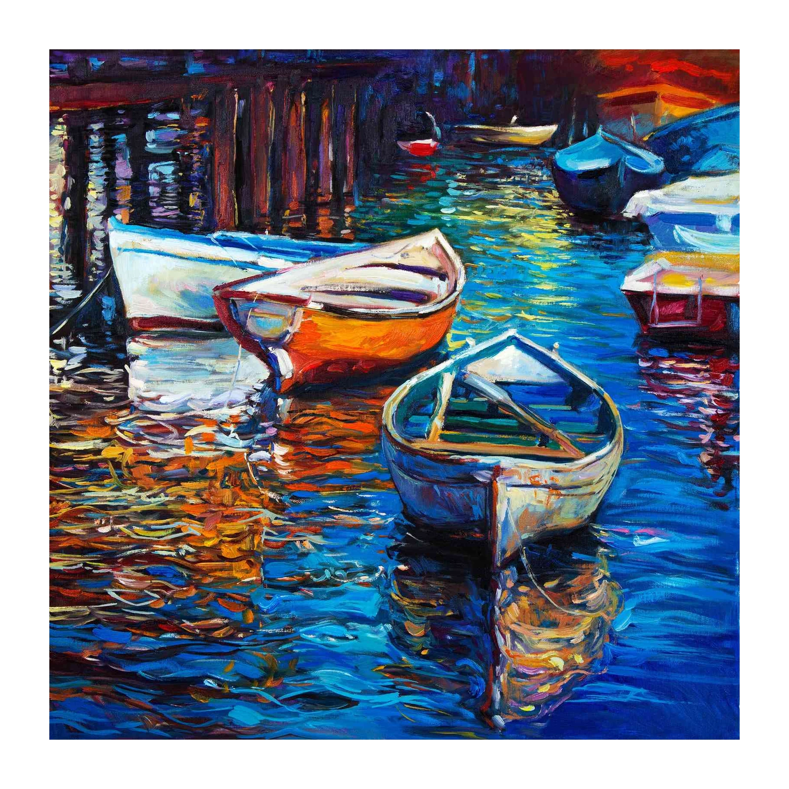 Harbor Boats Impressionist Seascape Wall Art