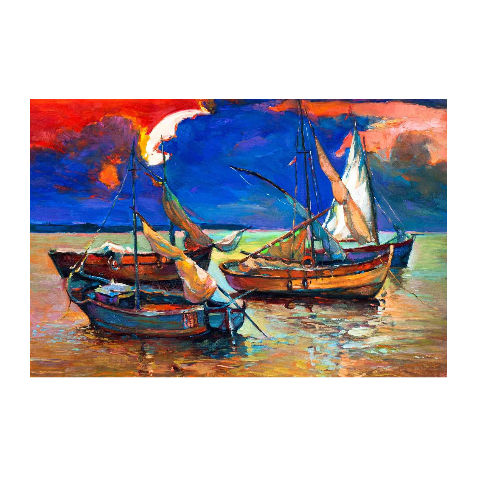 Sunset Sailboats Oil Painting Wall Art