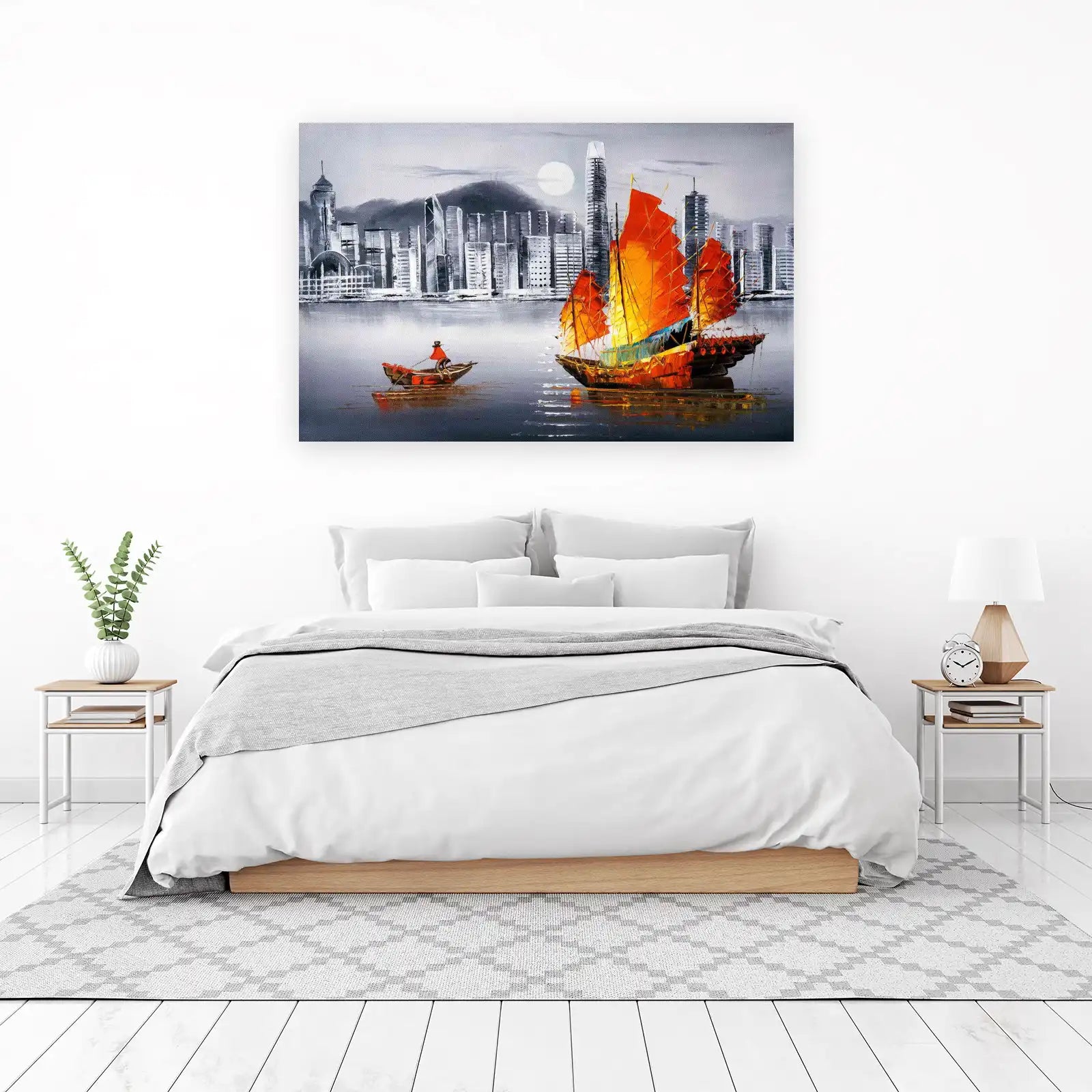 Vibrant Sailboat Cityscape Wall Art