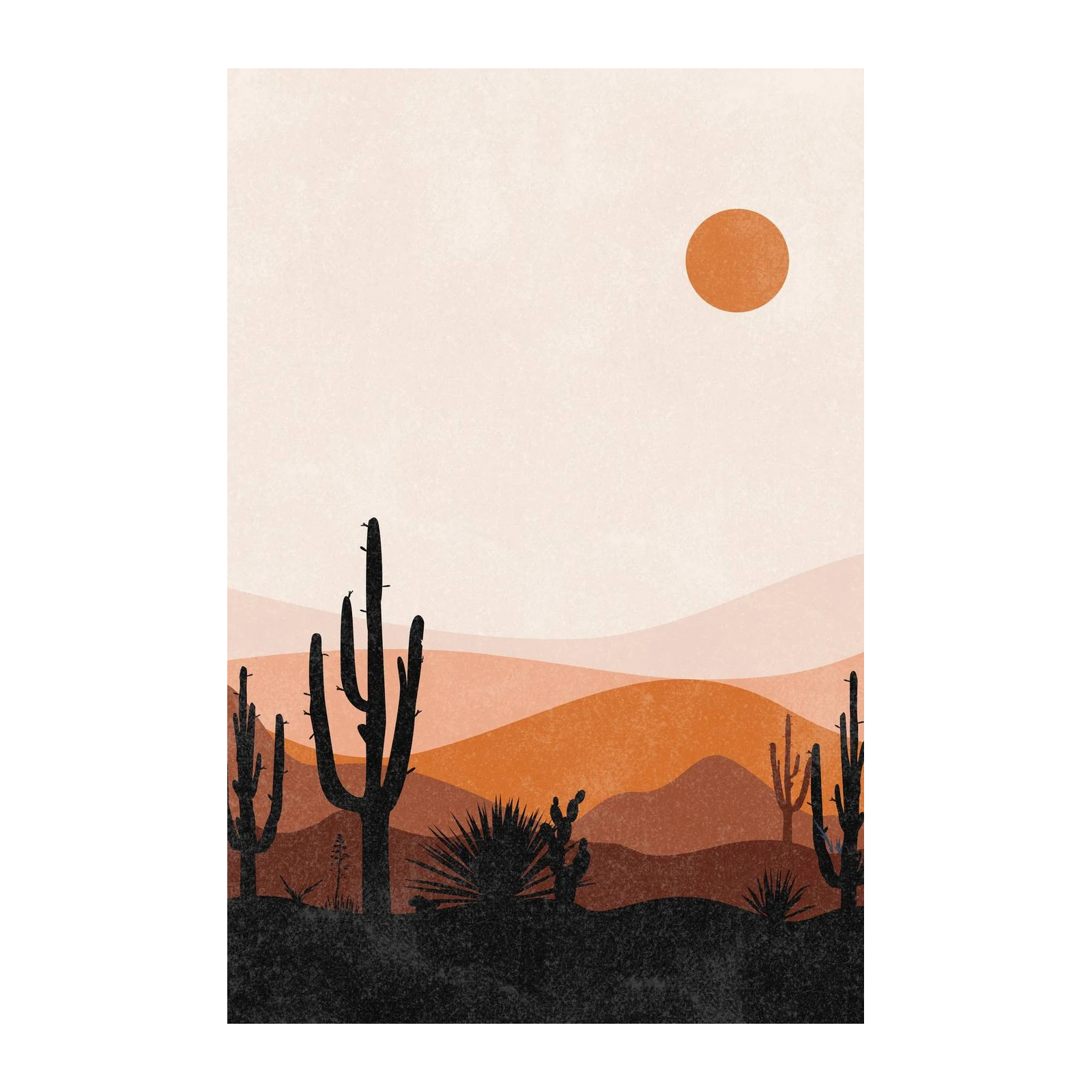 Desert Sunset Cactus Boho Landscape Wall Art
