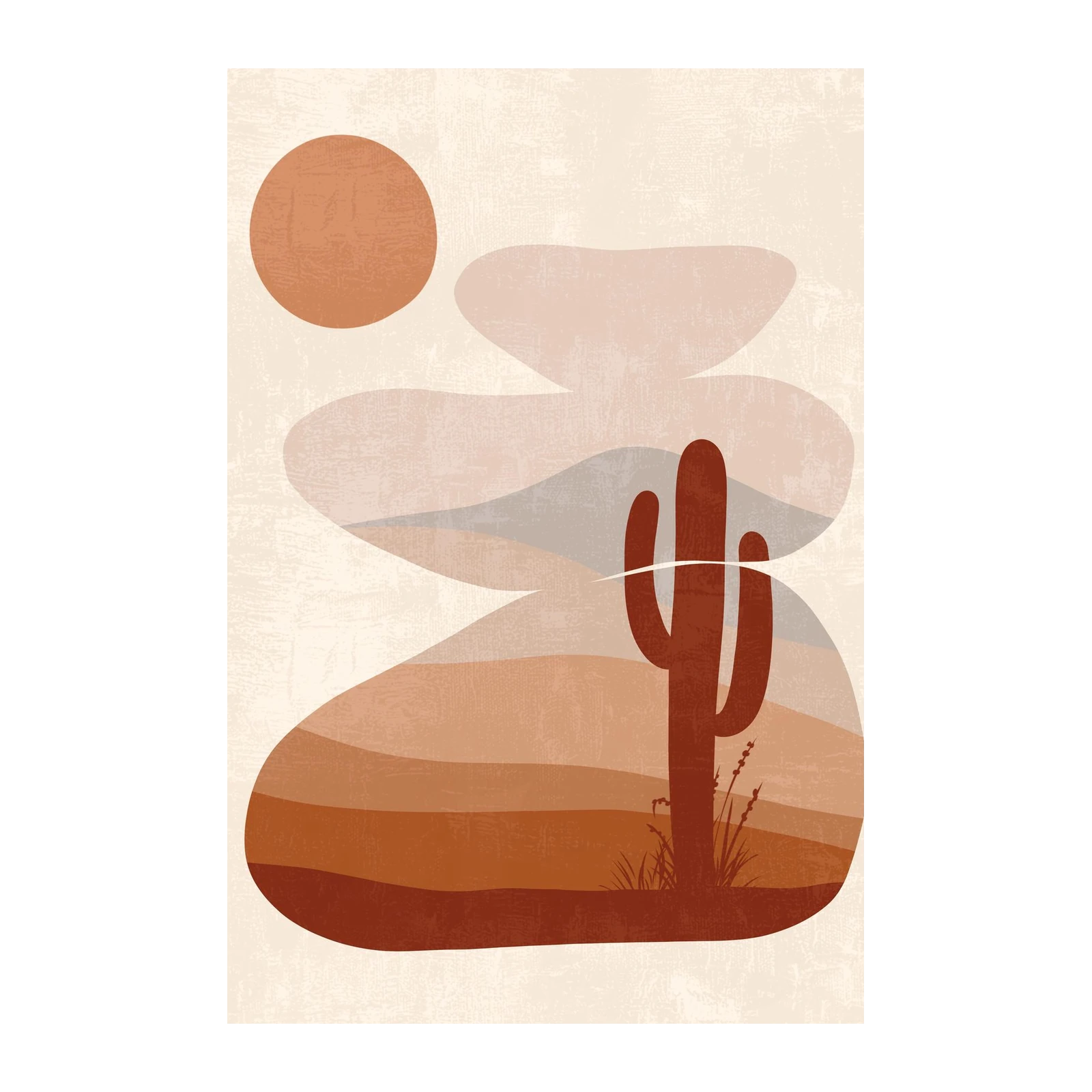 Mid-Century Desert Cactus Sunset Wall Art