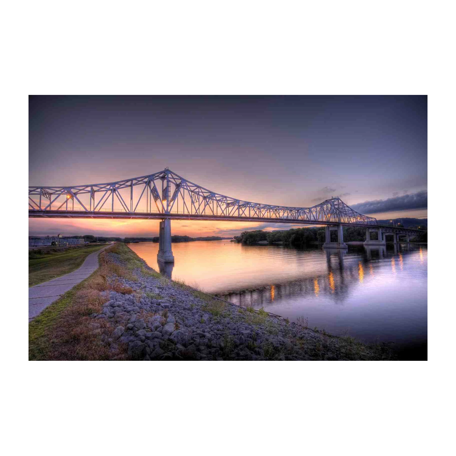 Sunset River Bridge Landscape Wall Art
