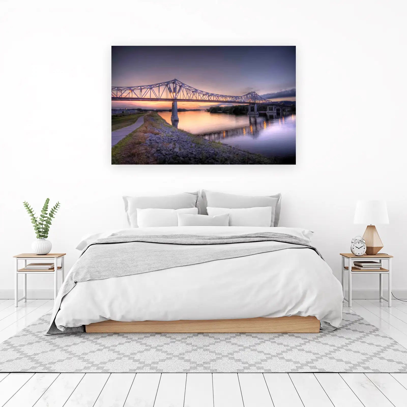Sunset River Bridge Landscape Wall Art