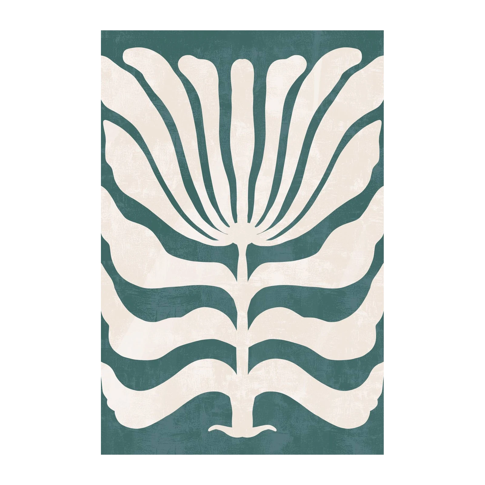 Boho Botanical Leaf Cream Teal Wall Art