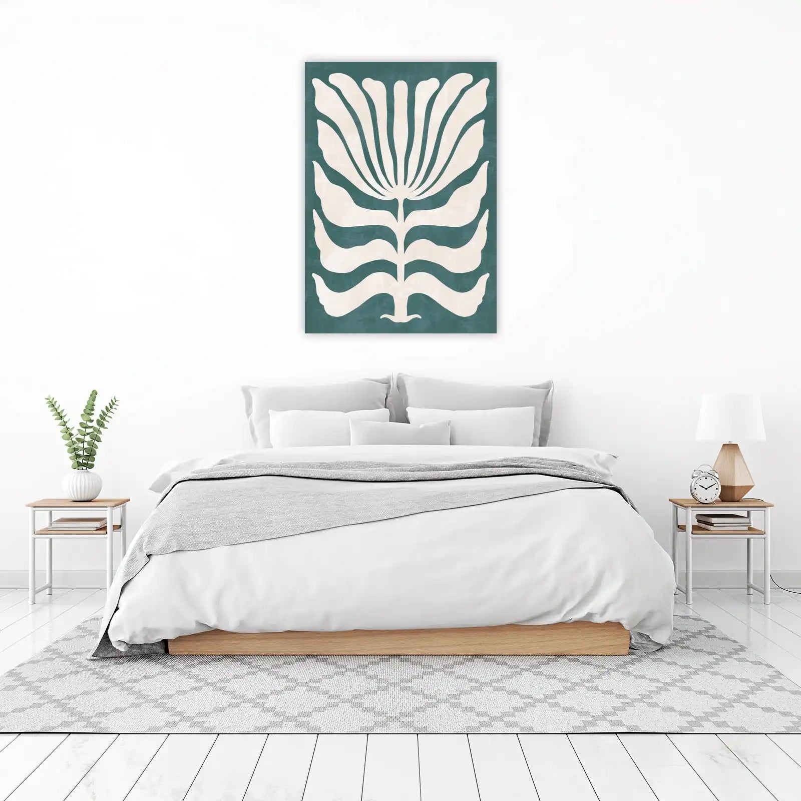 Boho Botanical Leaf Cream Teal Wall Art