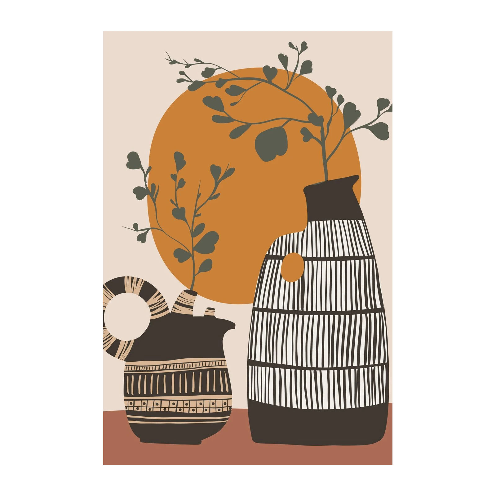 Mid Century Modern Vases & Sun Wall Art
