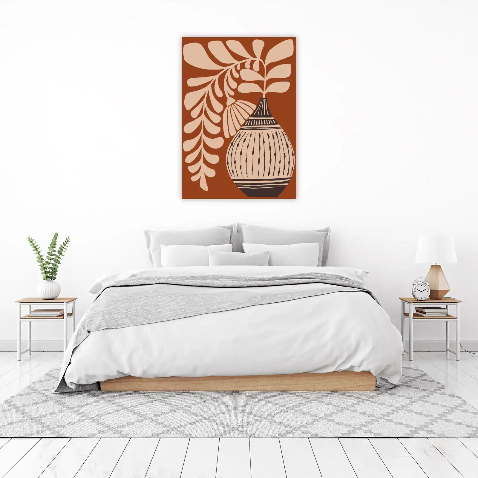 Boho Botanical Vase & Leaves Wall Art