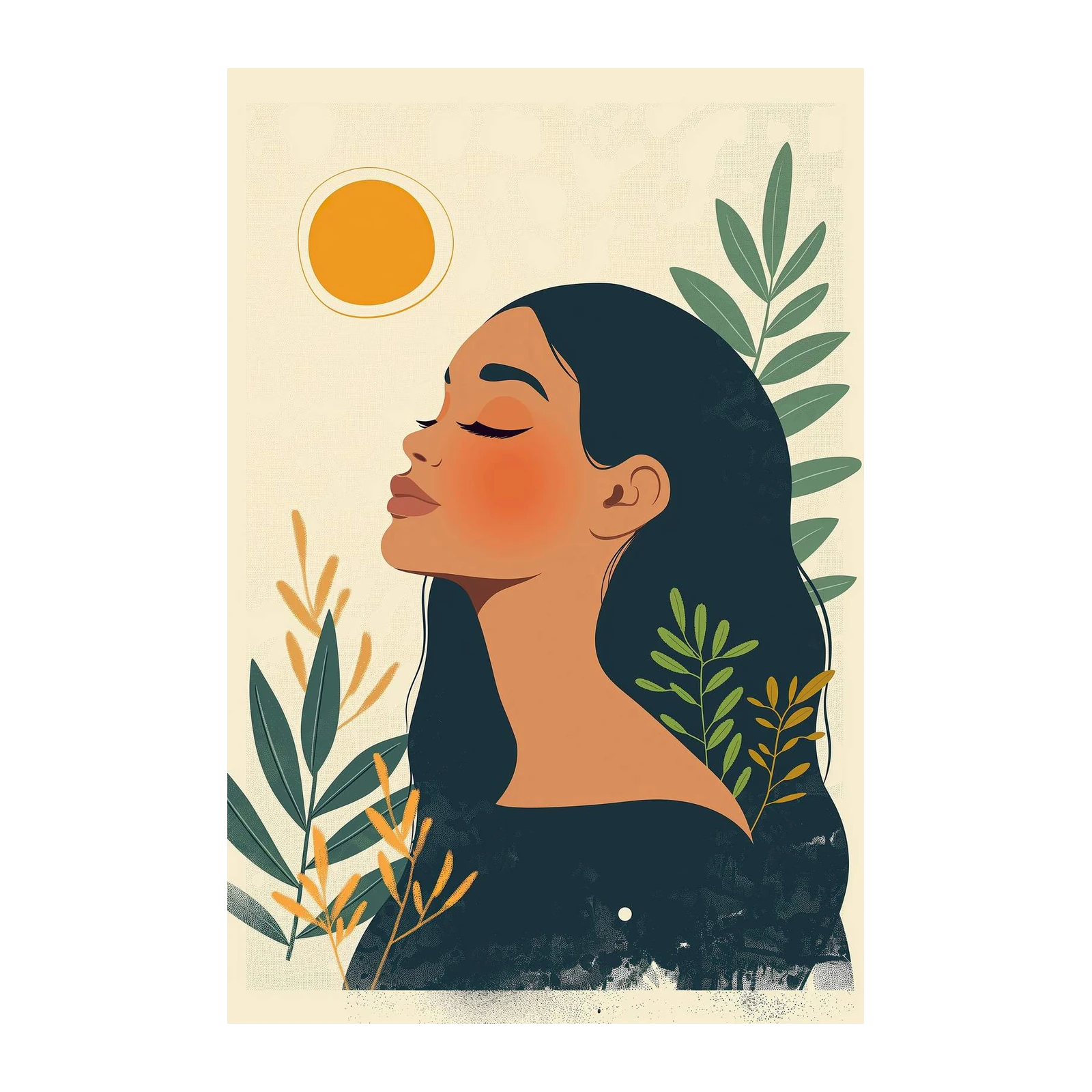 Serene Woman & Sun Modern Abstract Wall Art