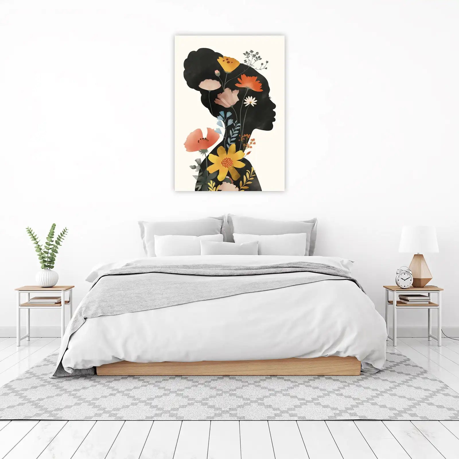 Floral Silhouette Woman Wall Art - Boho Botanical Wall Art