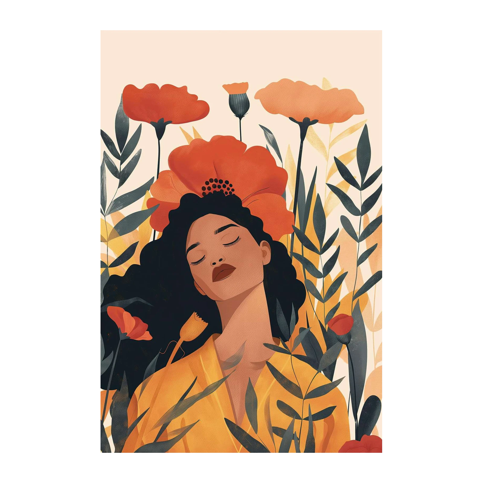Serene Bloom Woman Floral Art Wall Art