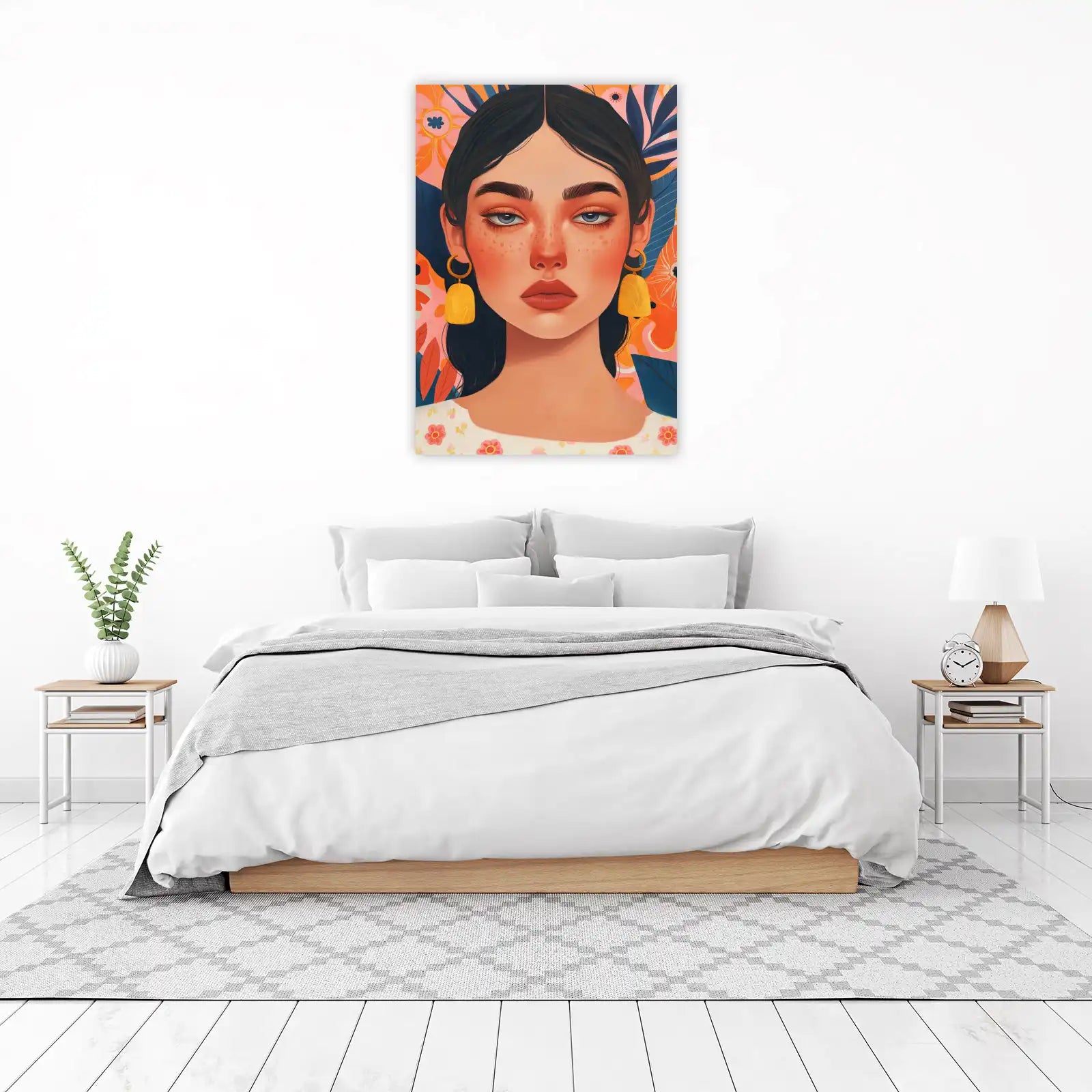 Vibrant Portrait Woman Floral Wall Art