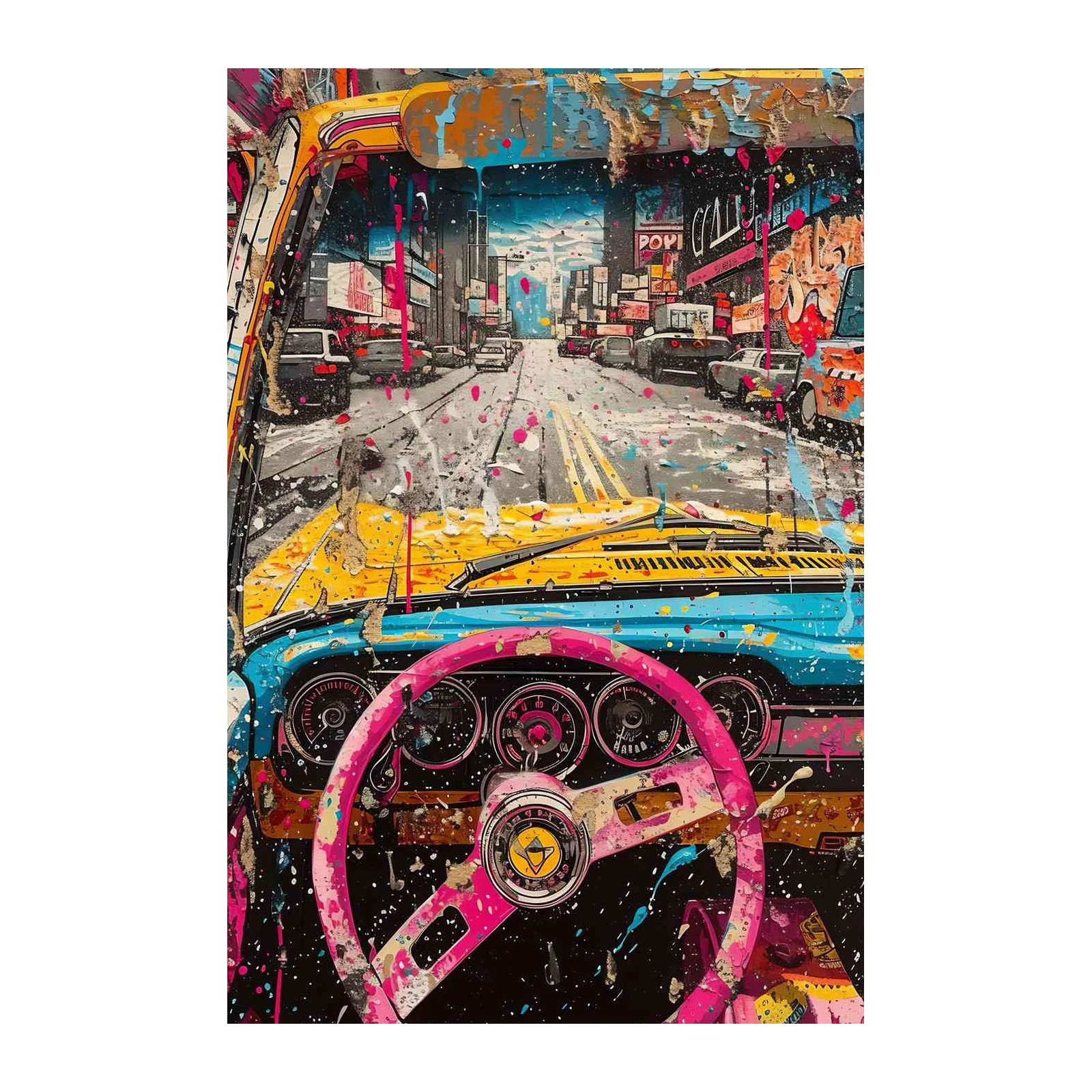 Vibrant Graffiti Car Interior Wall Art