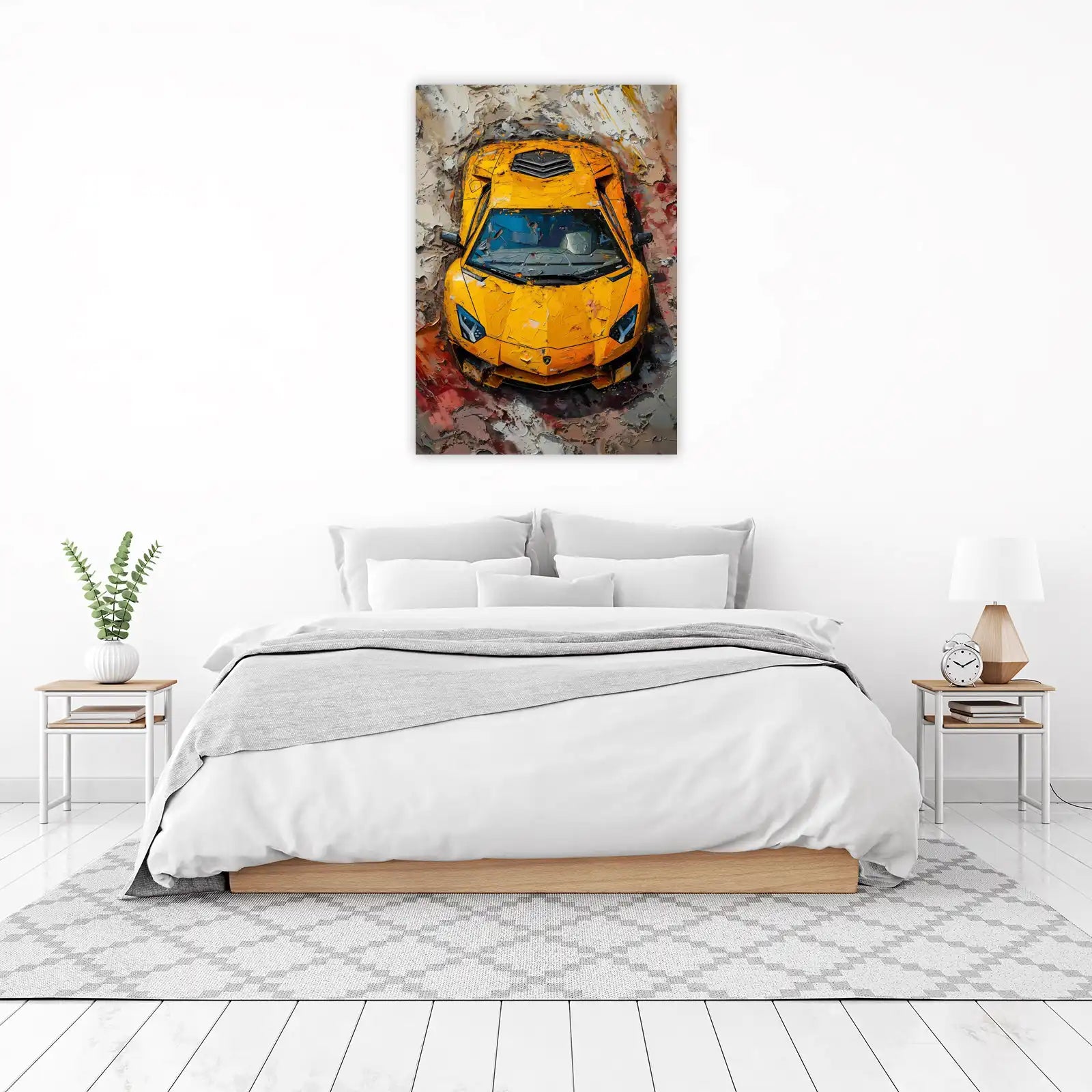Vibrant Yellow Supercar Textured Wall Art