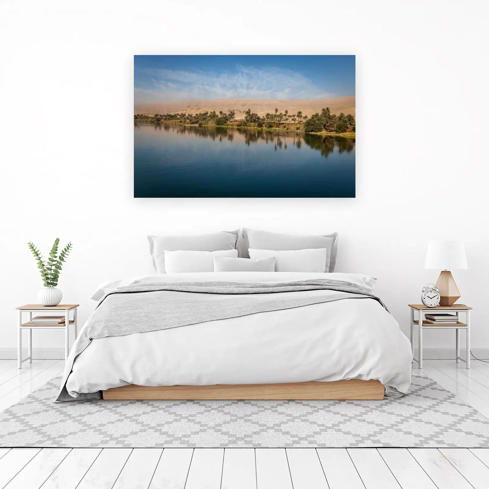 Serene Nile River Oasis Palm Trees Wall Art