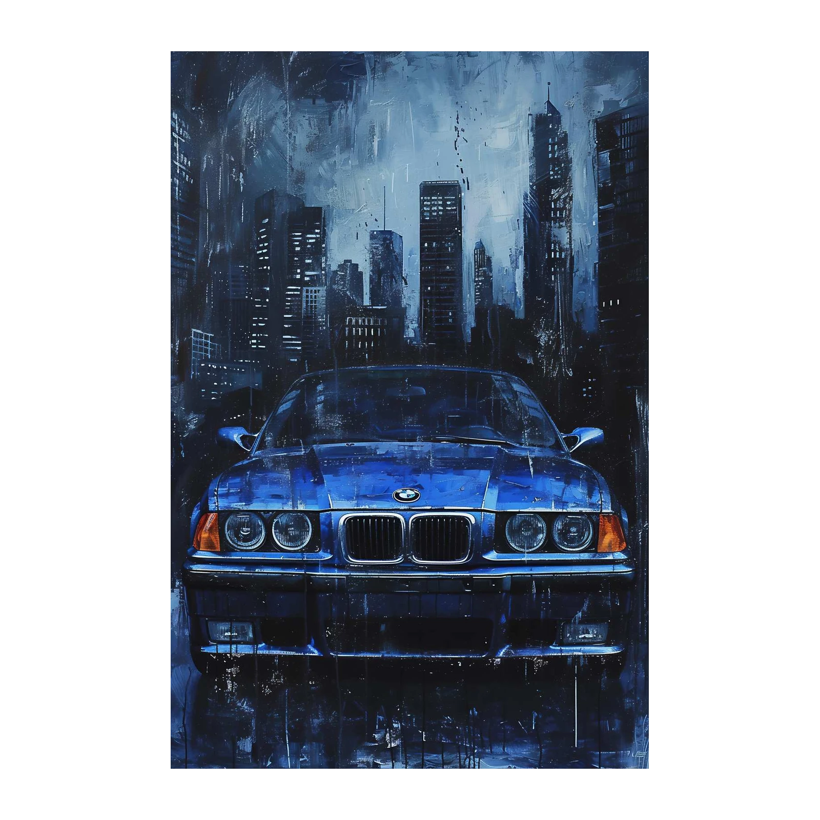 Blue BMW E36 Cityscape Wall Art