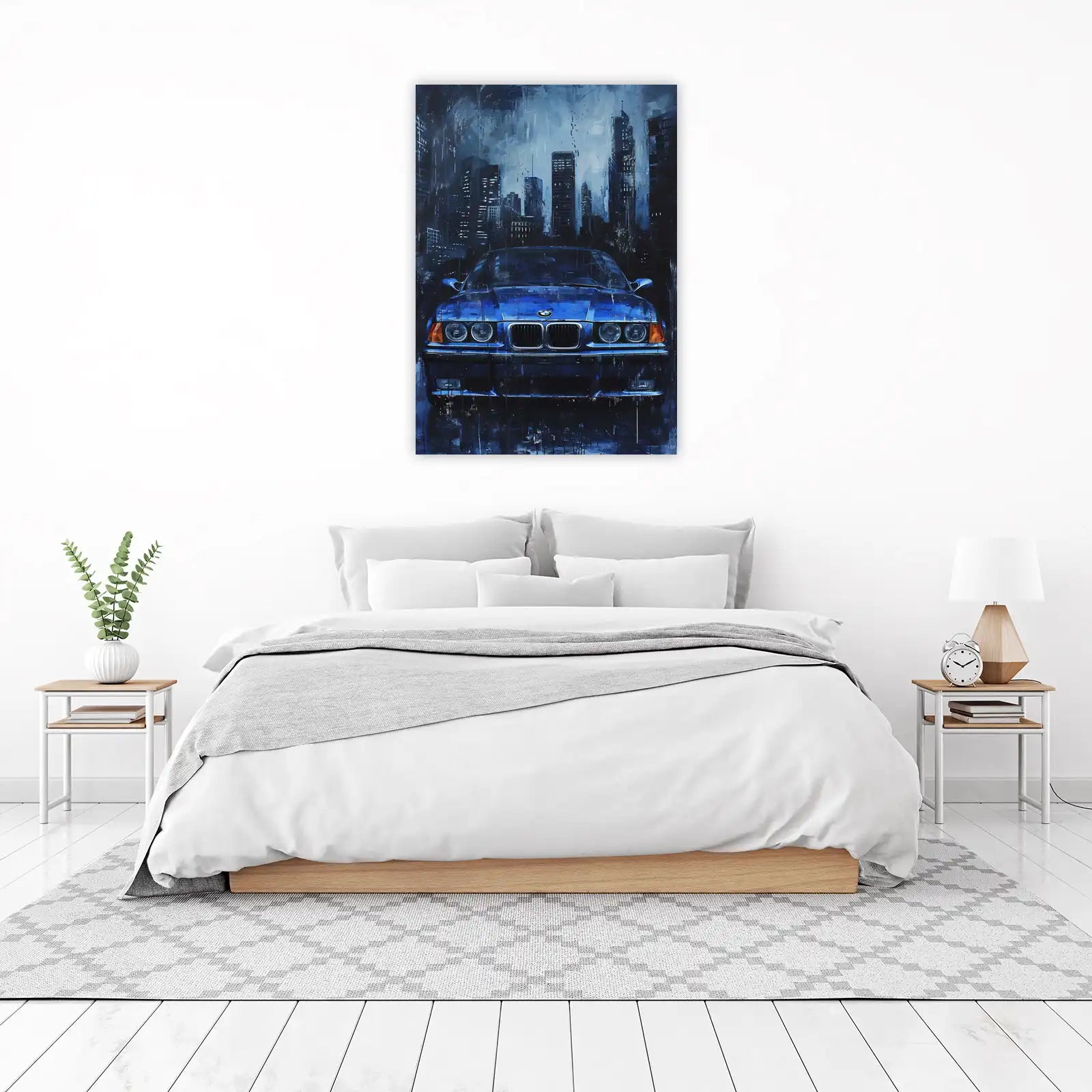 Blue BMW E36 Cityscape Wall Art