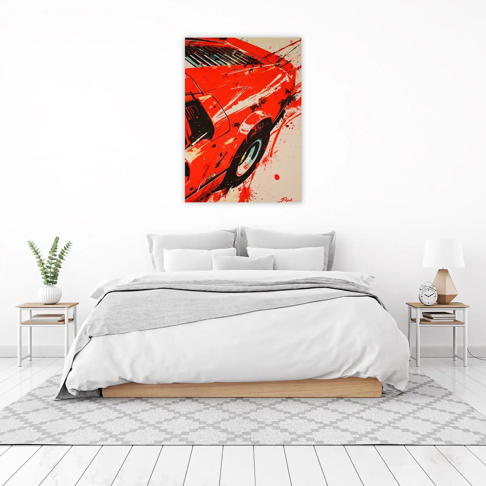 Dynamic Red Sports Car Abstract Wall Art