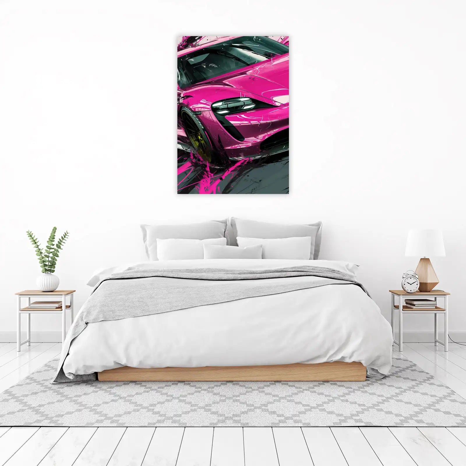 Vibrant Pink Sports Car Abstract Wall Art