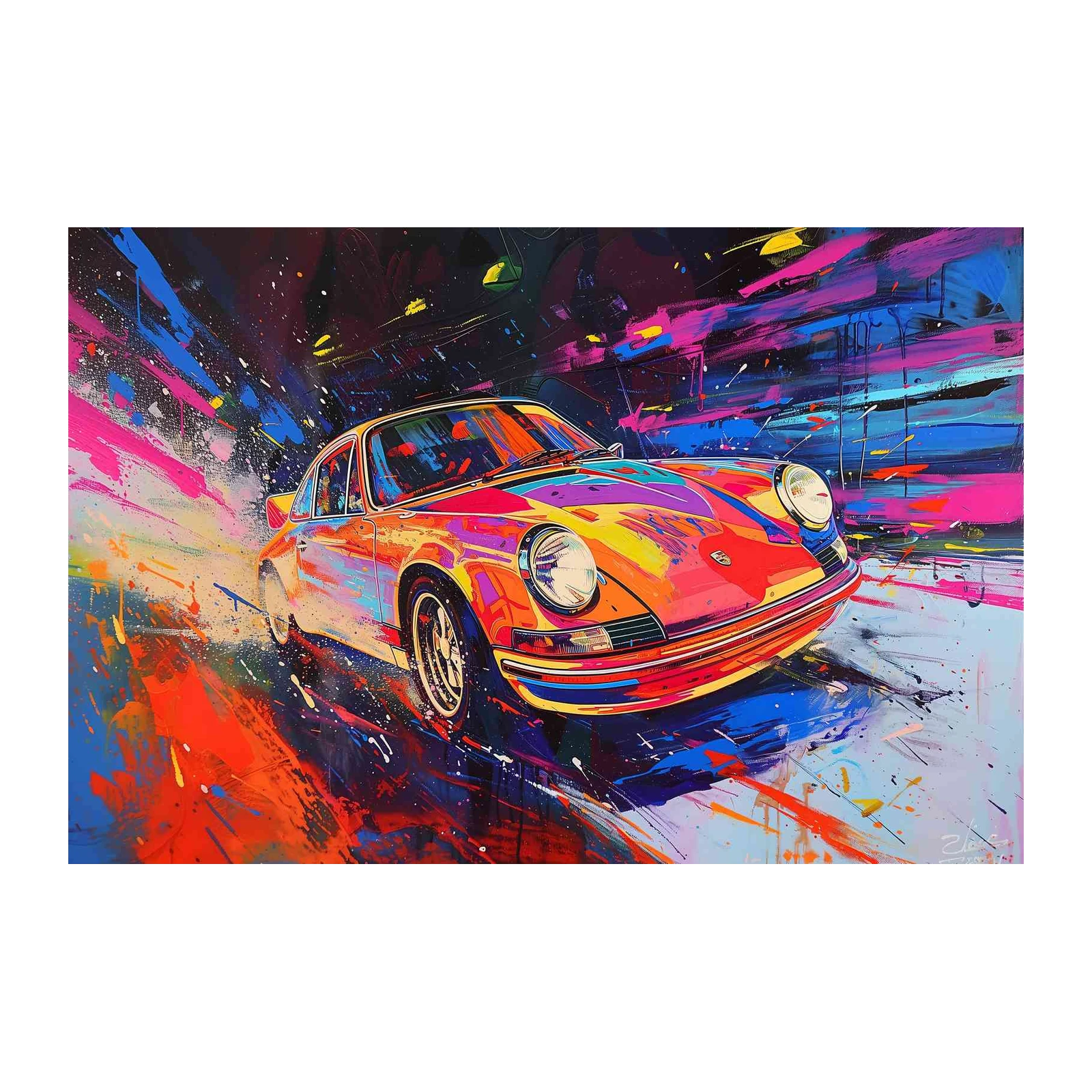 Vibrant Retro Porsche Art Wall Art