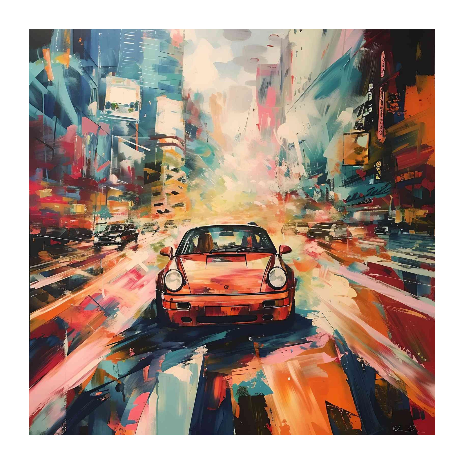 Vibrant Porsche Cityscape Wall Art