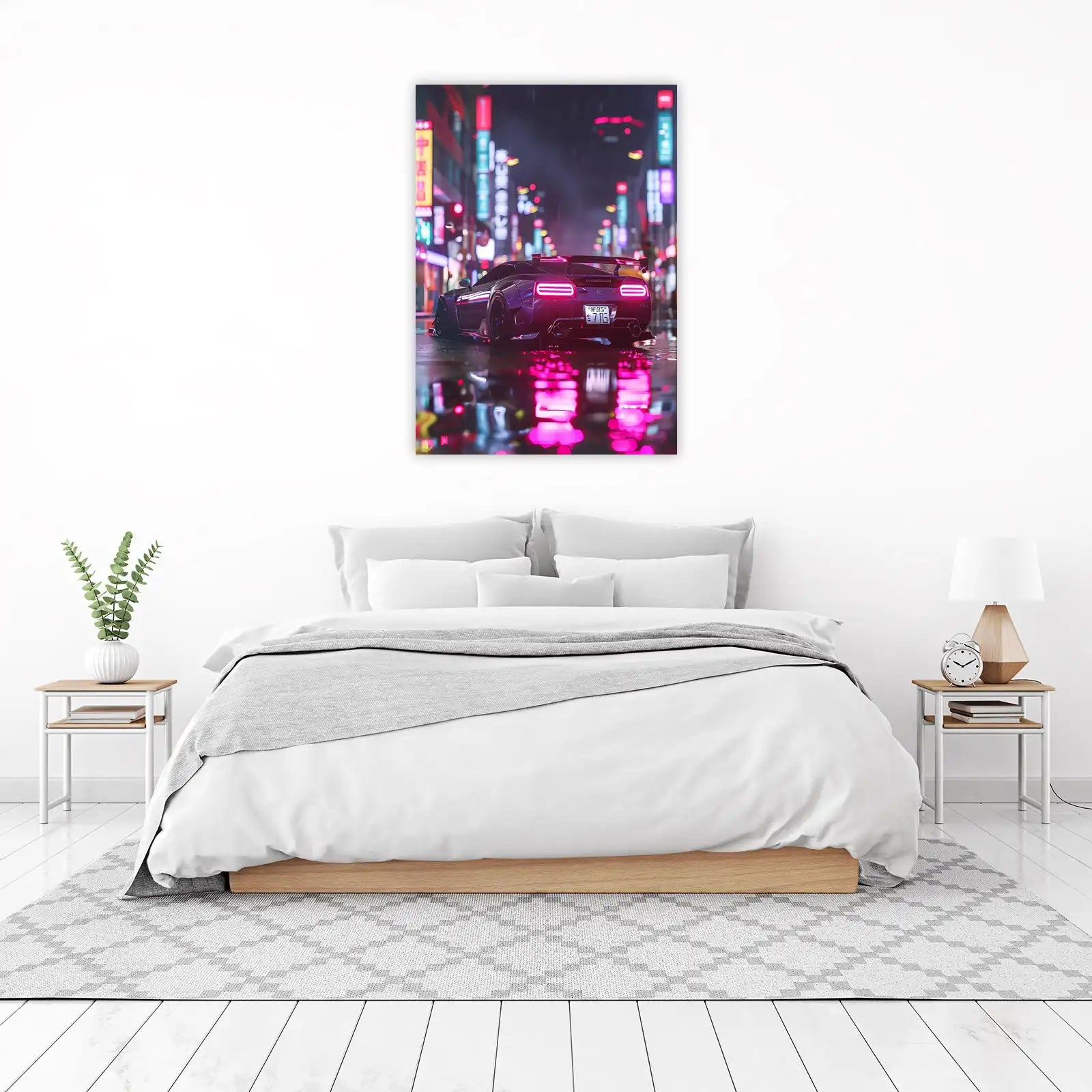 Cyberpunk Sports Car Neon City Wall Art