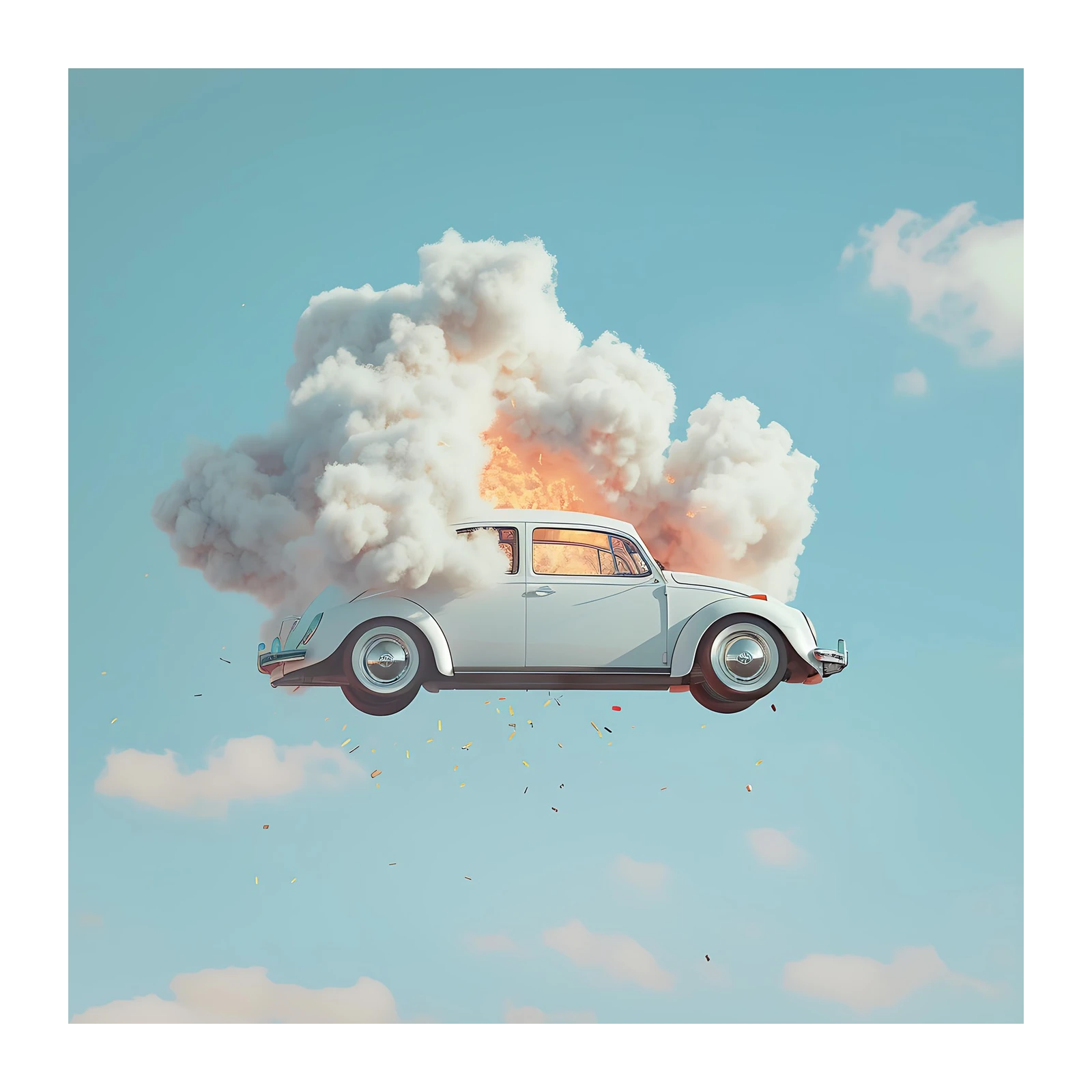 Retro Car Explosion Wall Art - Unique Wall Art
