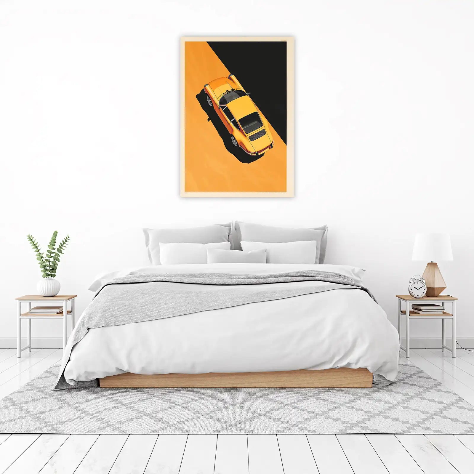 Vintage Yellow Porsche 911 Top View Wall Art