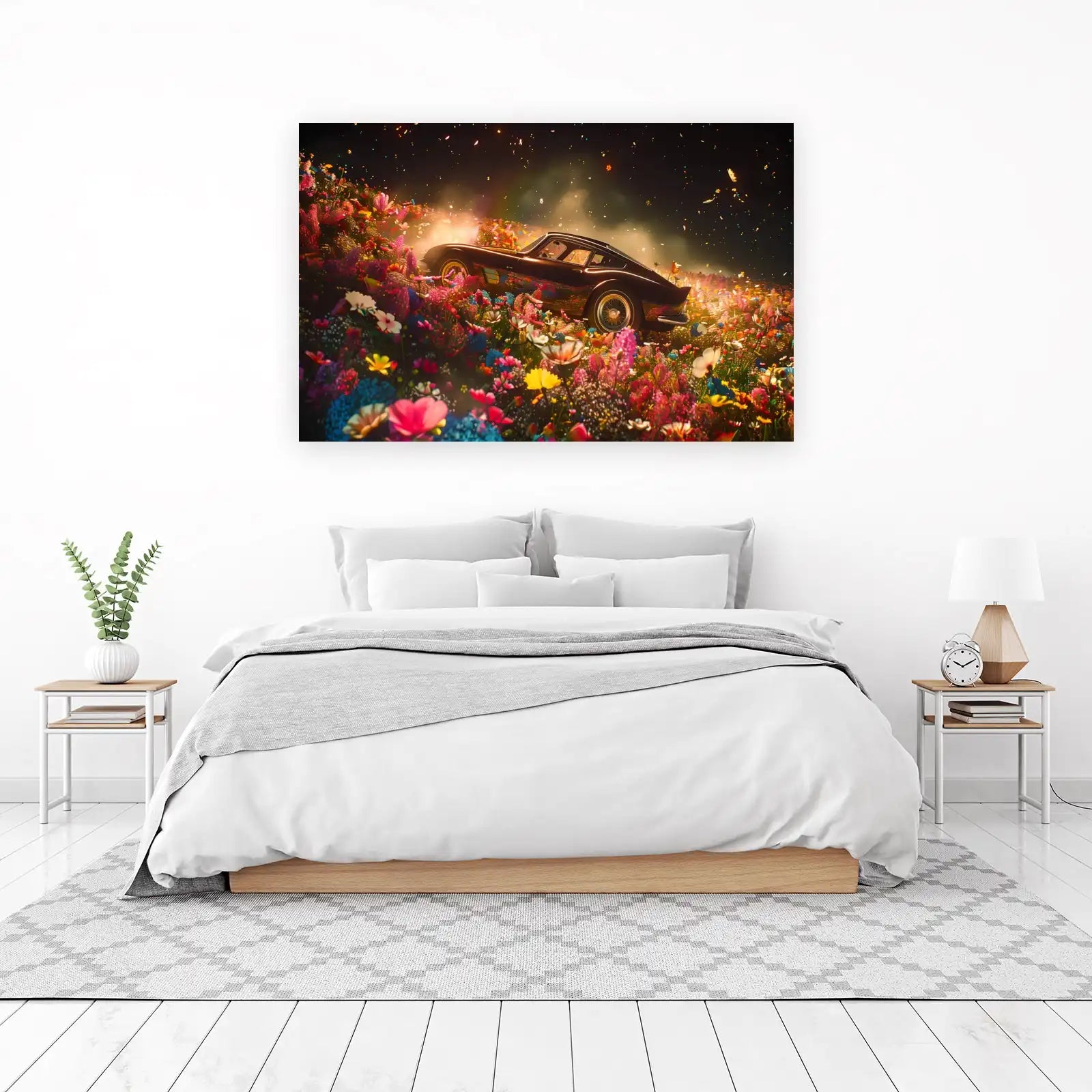 Dreamscape Drive: Vintage Car Floral Fantasy Wall Art