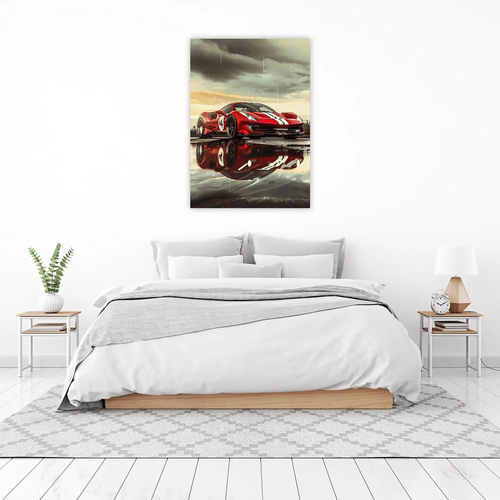 Red Racing Car in Rain Wall Art