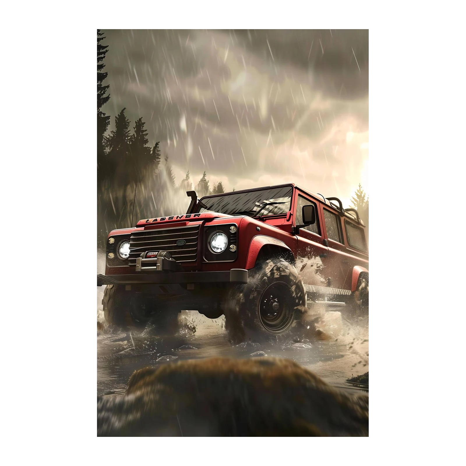 Red Defender Off-Road Adventure Wall Art