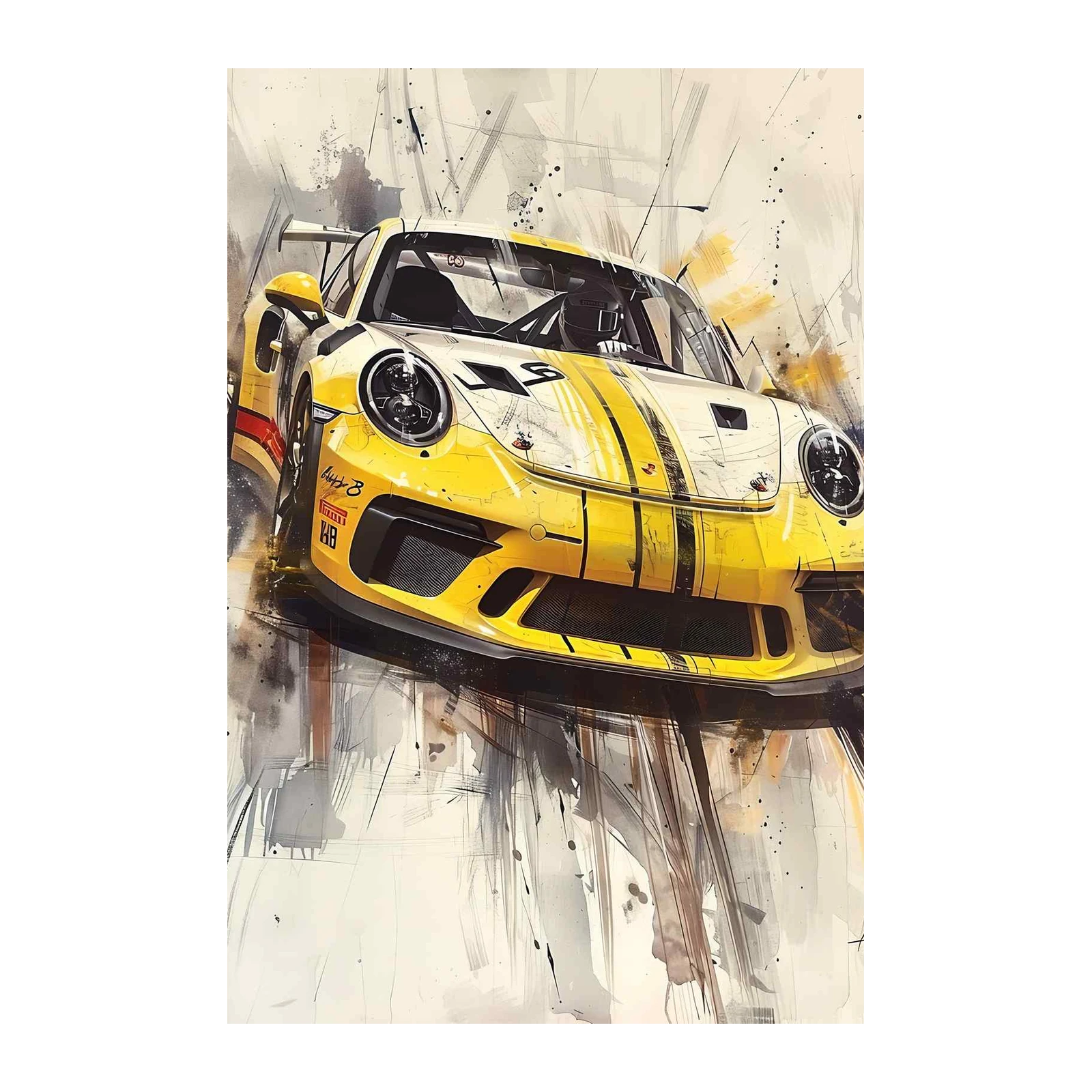 Dynamic Yellow Porsche Racing Wall Art