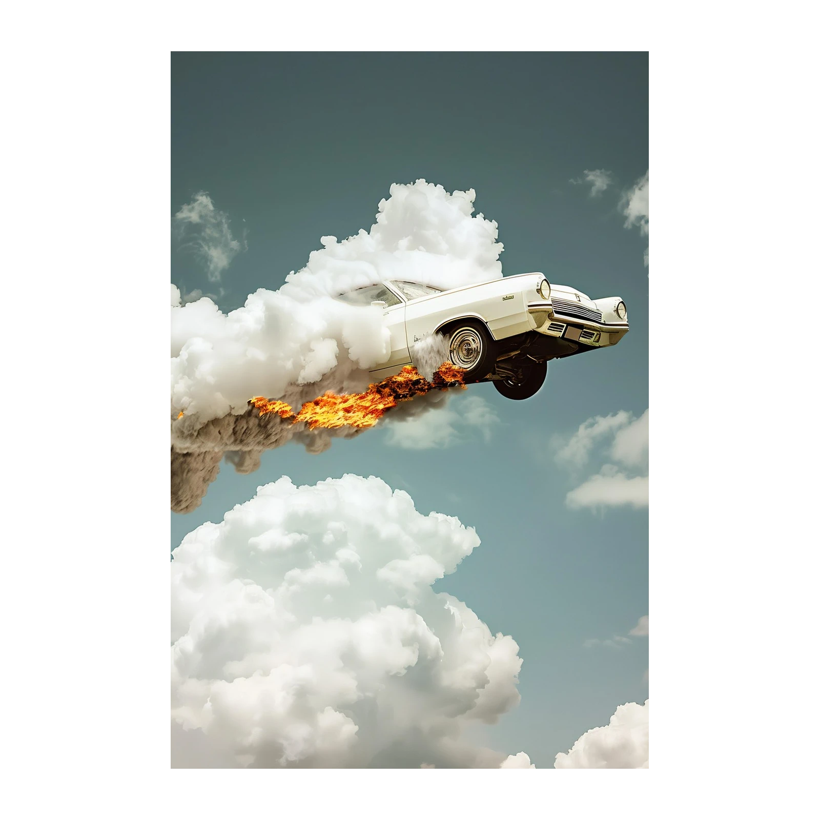 Fiery Retro Car Cloudscape Wall Art