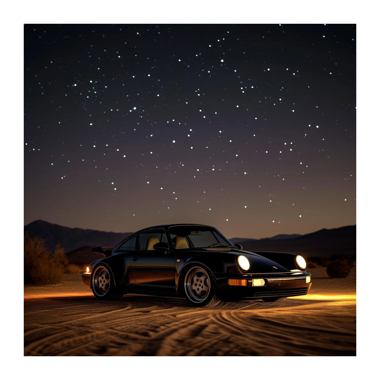 Classic Black Porsche Desert Stars Wall Art