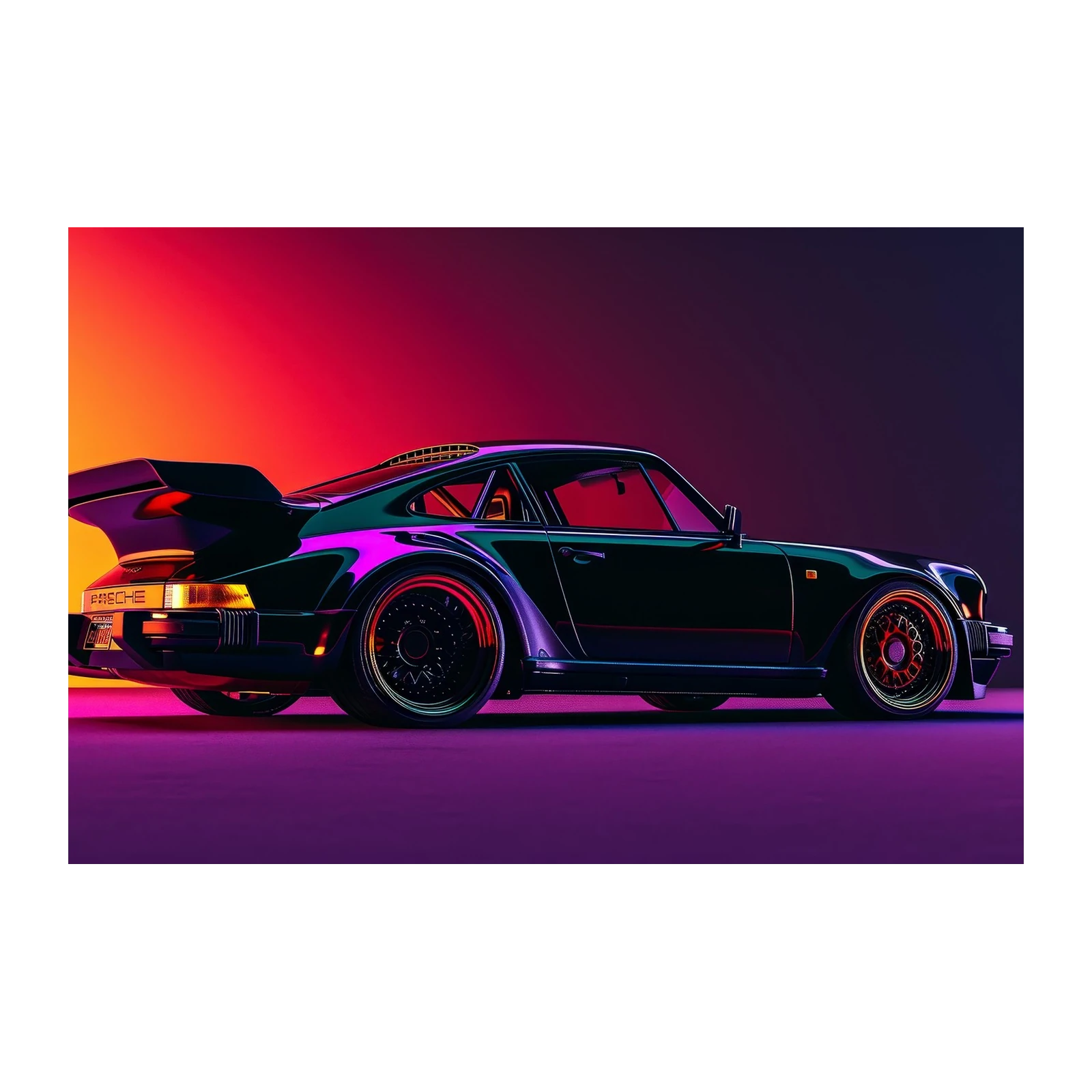 Retro Porsche Turbo Neon Glow Wall Art