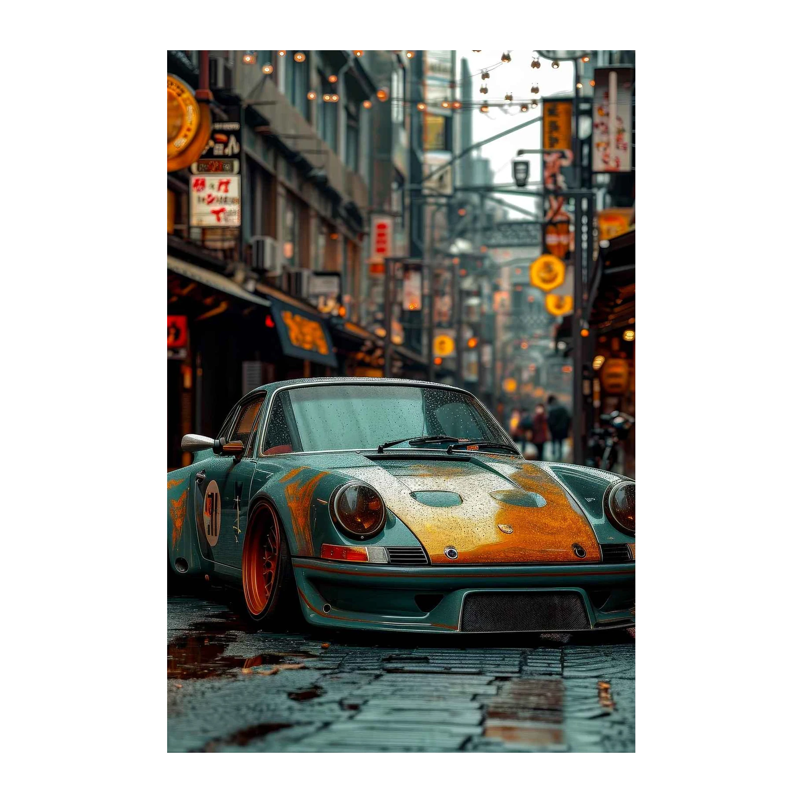 Retro Japanese Street Porsche Wall Art