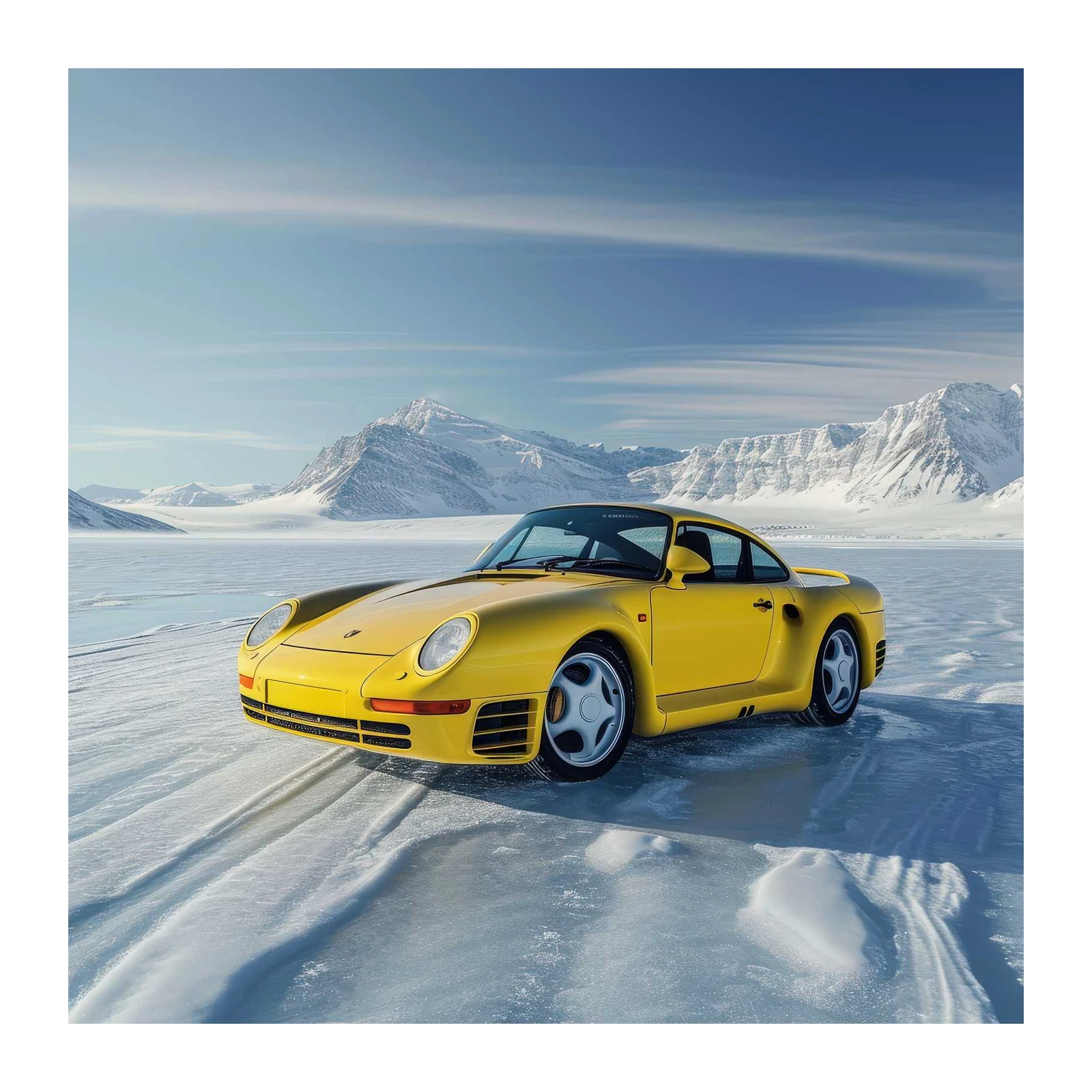 Vibrant Yellow Porsche 959 Winter Ice Wall Art