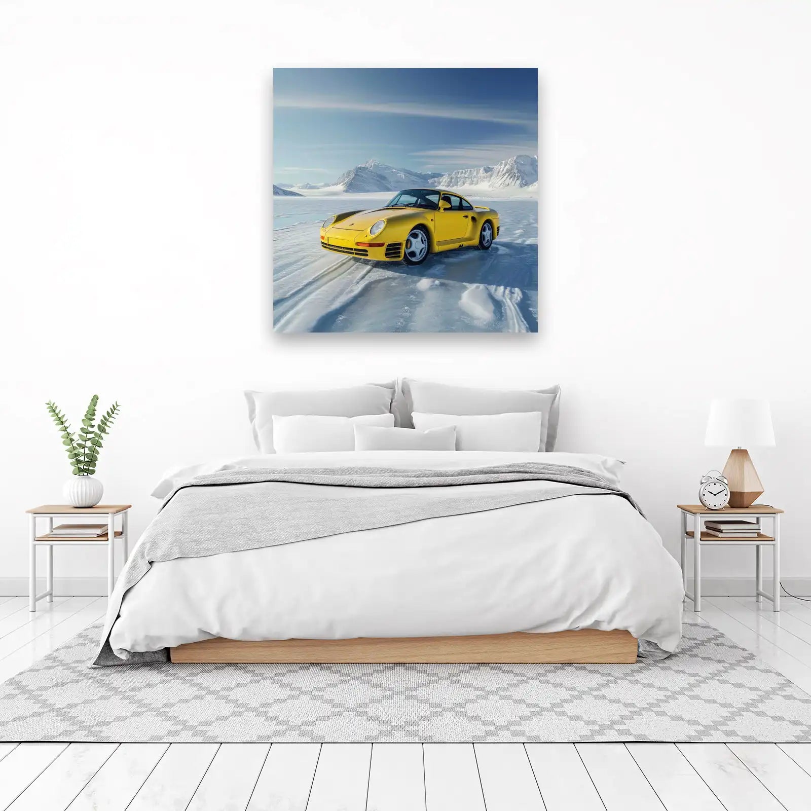 Vibrant Yellow Porsche 959 Winter Ice Wall Art