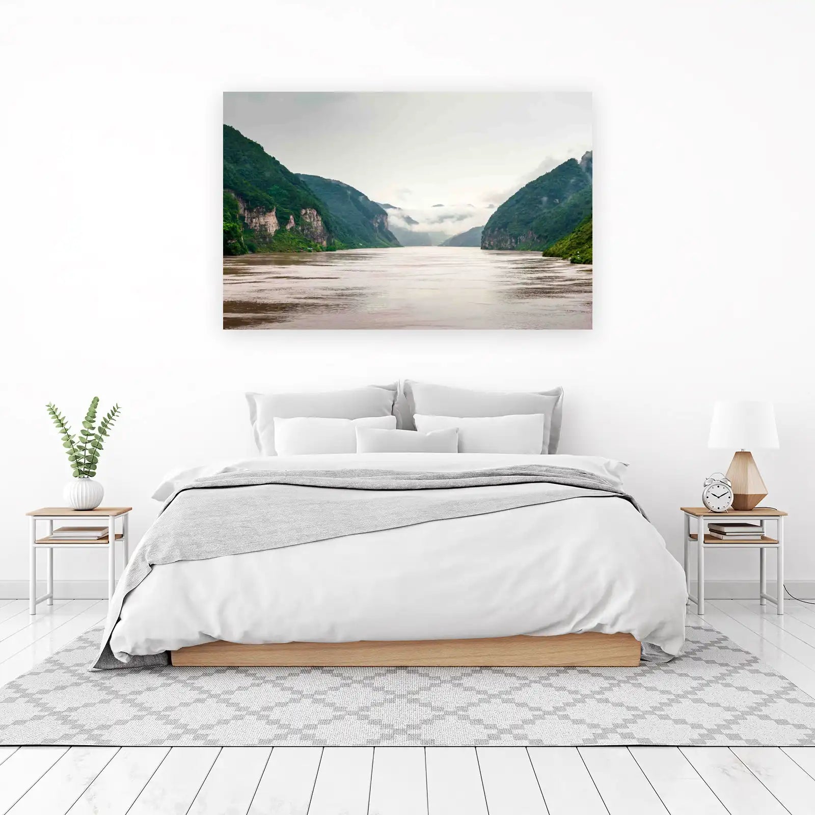 Misty Mountain River Landscape Wall Art