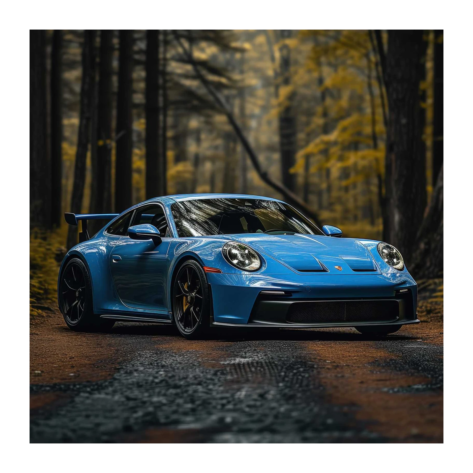 Bold Blue Porsche GT3 Forest Wall Art